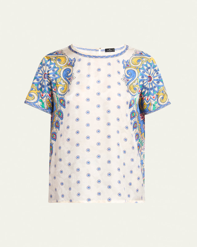 Short-Sleeve Paisley-Print Top
